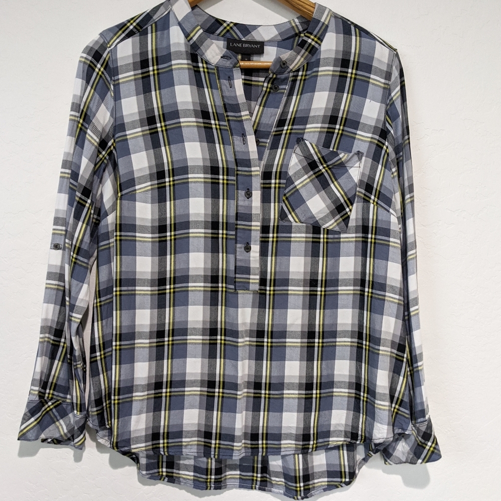 Lane Bryant 100% Rayon Flannel Popover Long Sleeve